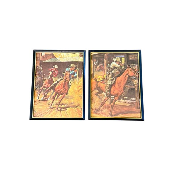 Mid Century Western Framed Gun Slinging Cowboys - Picture 10 of 17